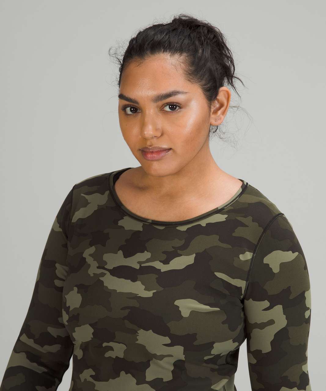 Lululemon Wunder Train Cropped Long Sleeve Shirt - Heritage 365 Camo Medium Olive Multi