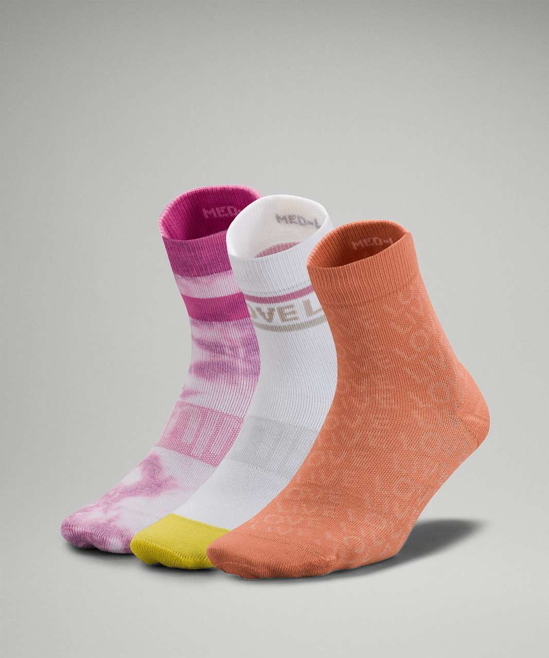 Lululemon Daily Stride Mid-Crew Sock 3 Pack - Pink Savannah / Multi / Pink Blossom