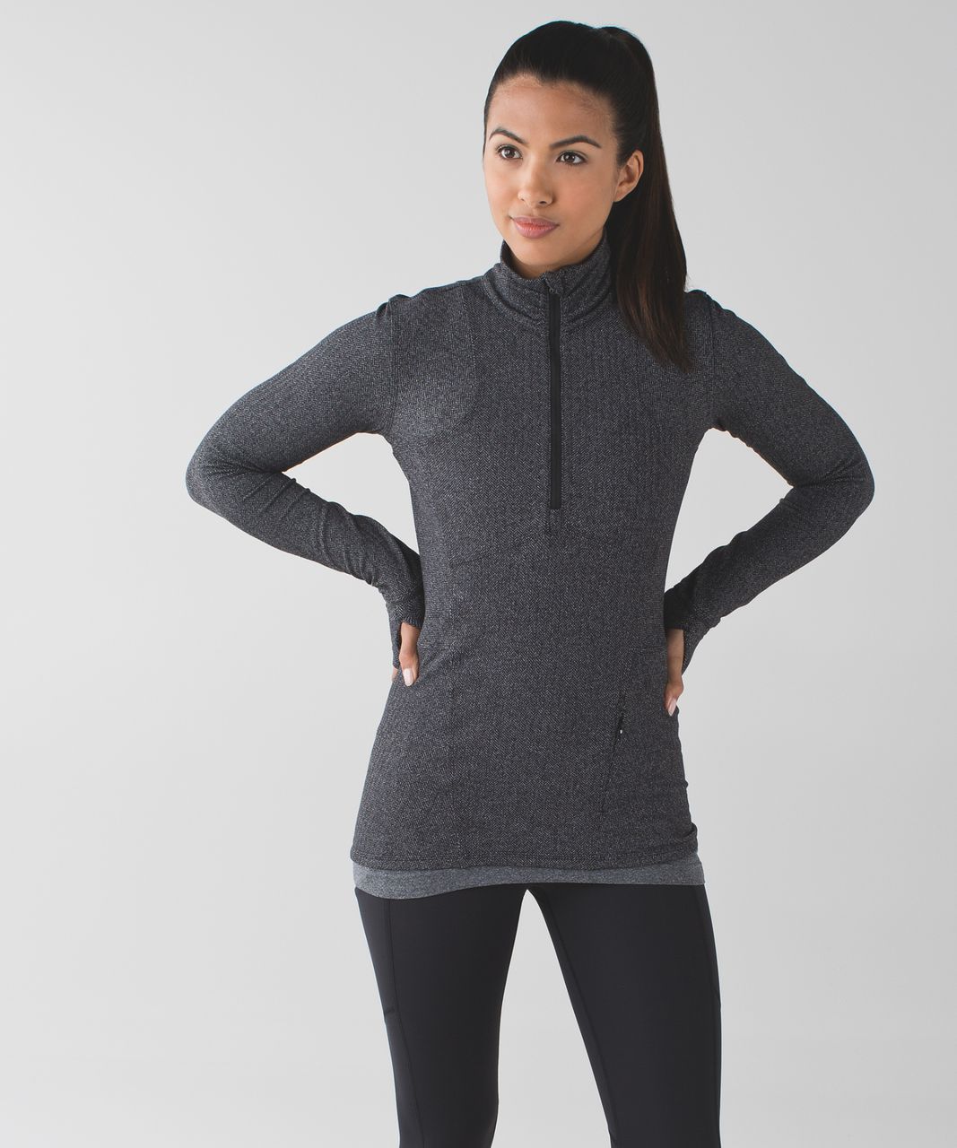 Lululemon Kanto Catch Me 1/2 Zip - Heathered Herringbone Heathered Black  Black - lulu fanatics