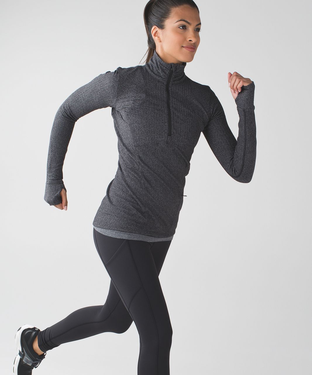 Lululemon Kanto Catch Me 1/2 Zip - Heathered Herringbone Heathered Black  Black - lulu fanatics