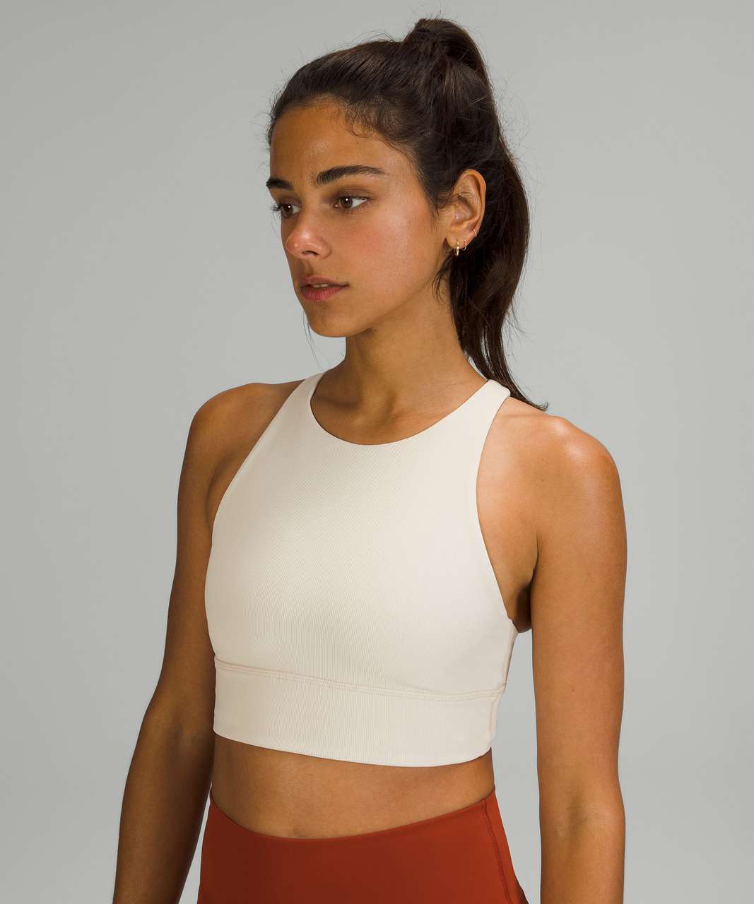 Lululemon Energy High-Neck Longline Ribbed Bra *Medium Support, B–D Cups -  White Opal - lulu fanatics