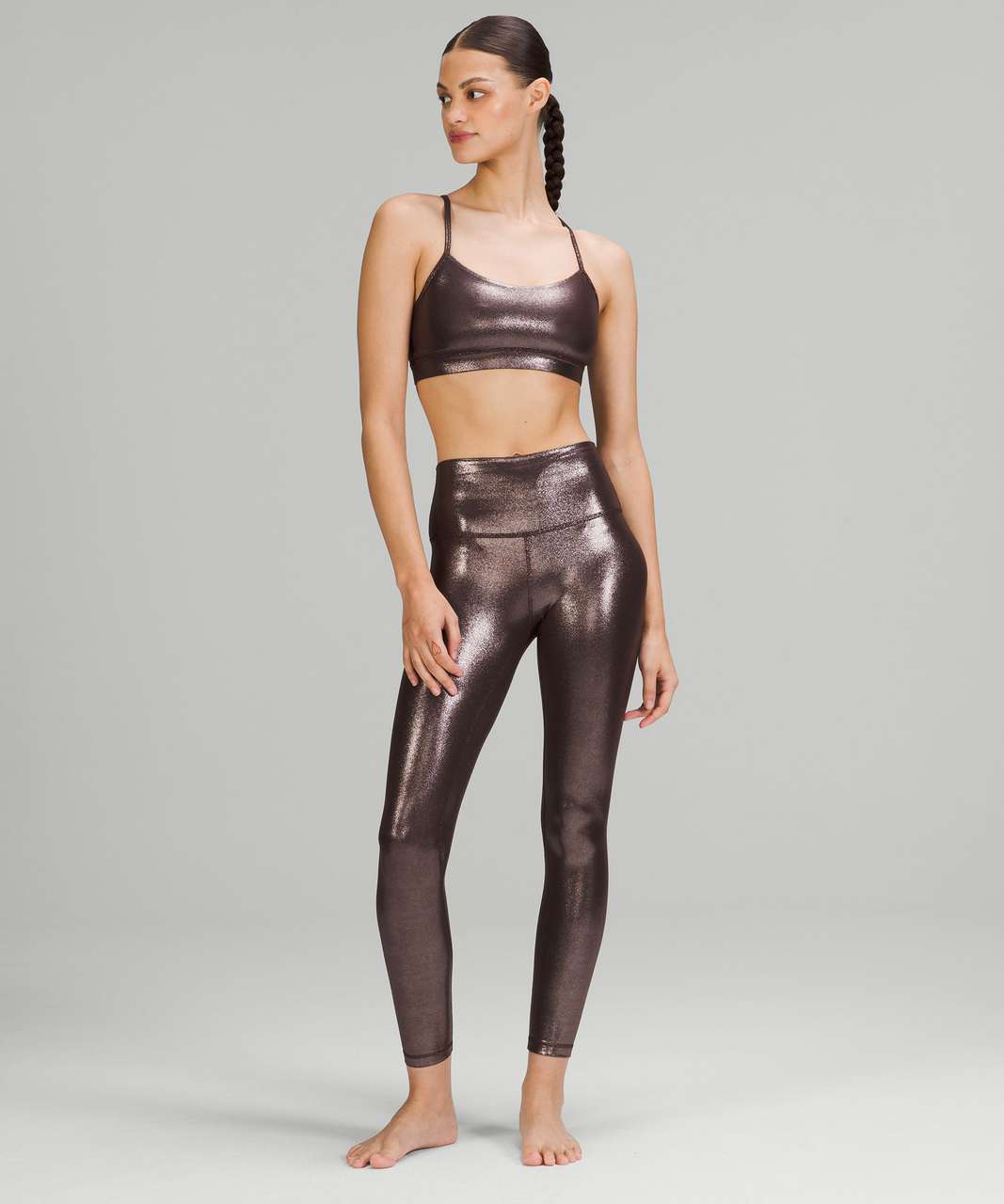 Lululemon Flow Y Nulu Bra Shine *Light Support, A–C Cups - Radiate Foil Print French Press