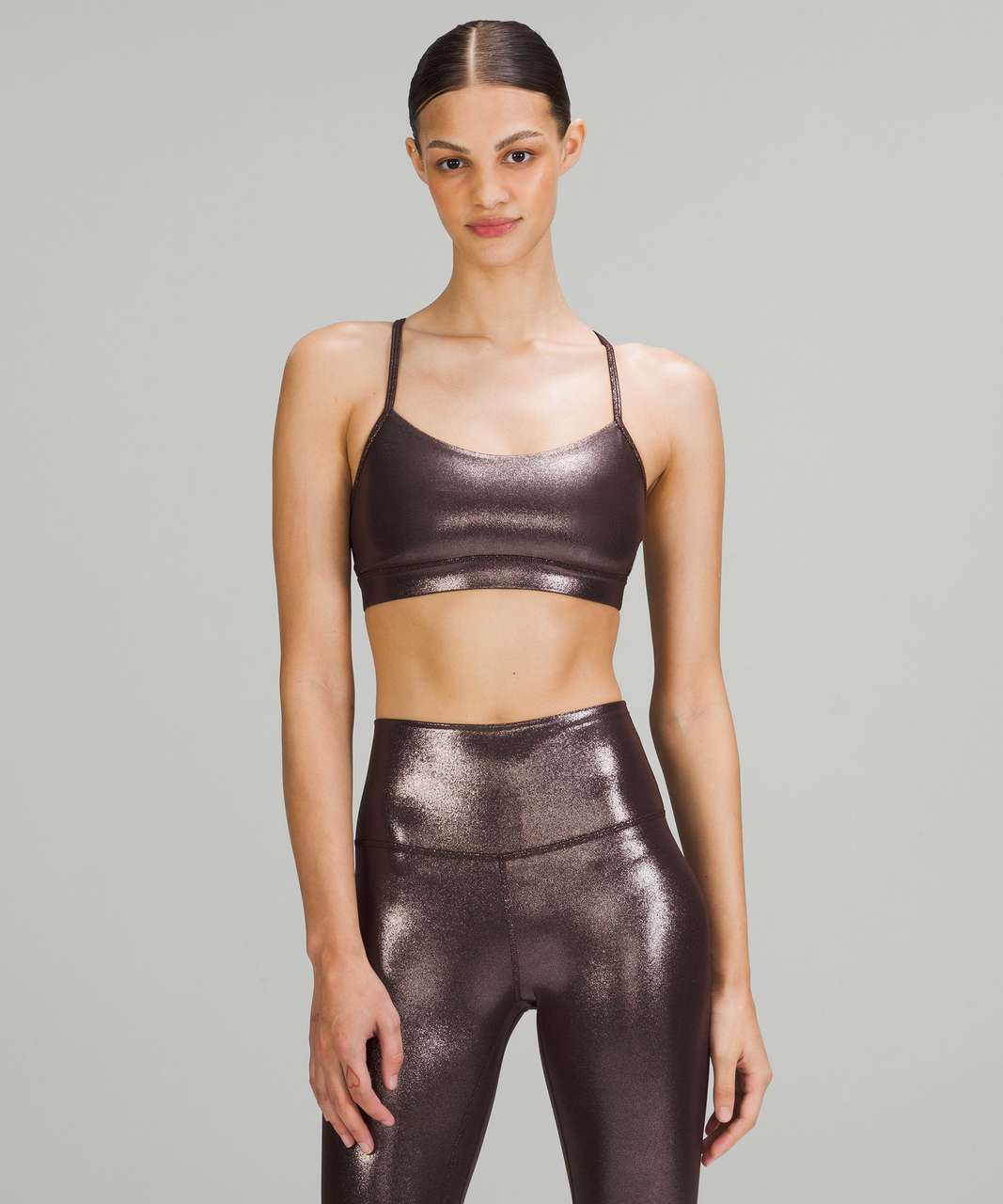 Lululemon Flow Y Nulu Bra Shine *Light Support, A–C Cups - Radiate Foil Print French Press