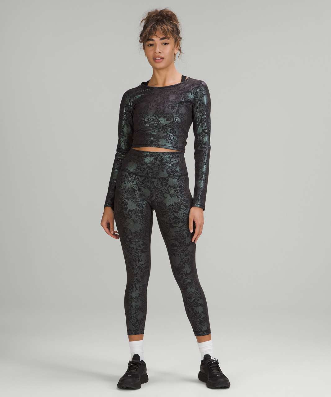 Lululemon Wunder Train High-Rise Crop 23 *Foil - Logo Flourish Black  Iridescent Foil - lulu fanatics