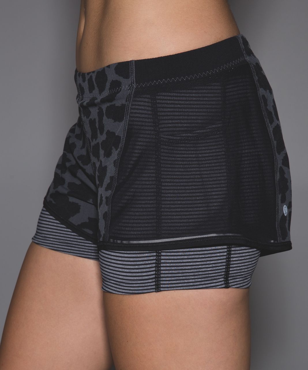 Lululemon Meshed up Short - Cherry Cheetah Dark Slate Black / Black / Mini Pop Stripe Heathered Slate Black