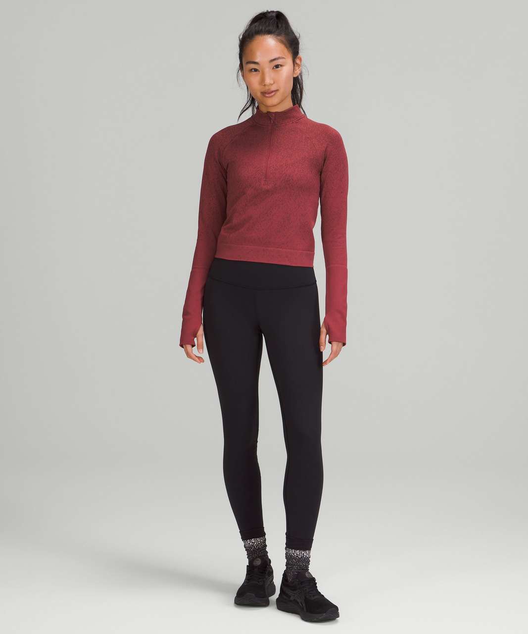 NEW Women Lululemon Rest Less Cropped Half-Zip Herringbone Fade