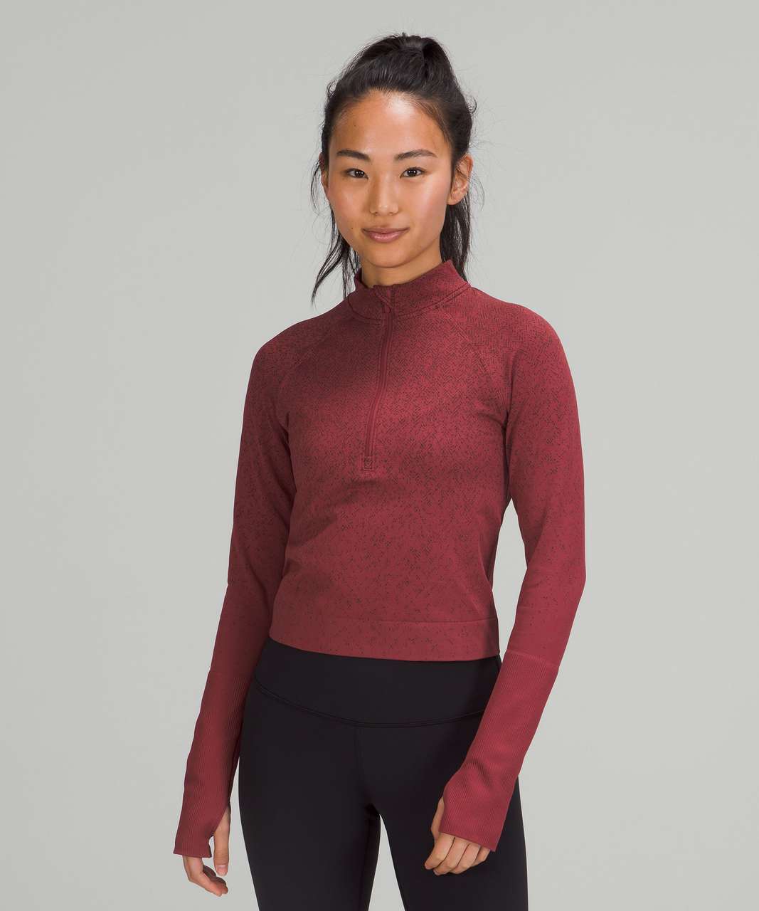 Lululemon Rest Less Cropped Half-Zip - Herringbone Fade Mulled Wine /  French Press - lulu fanatics