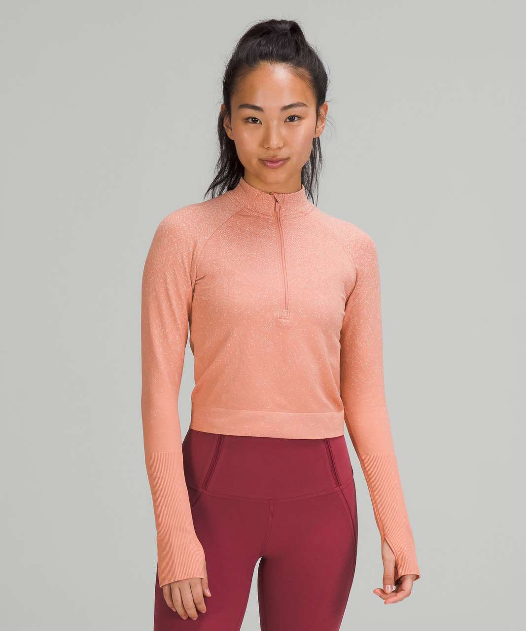 Lululemon Rest Less Cropped Half-Zip - Herringbone Fade Pink Savannah / White