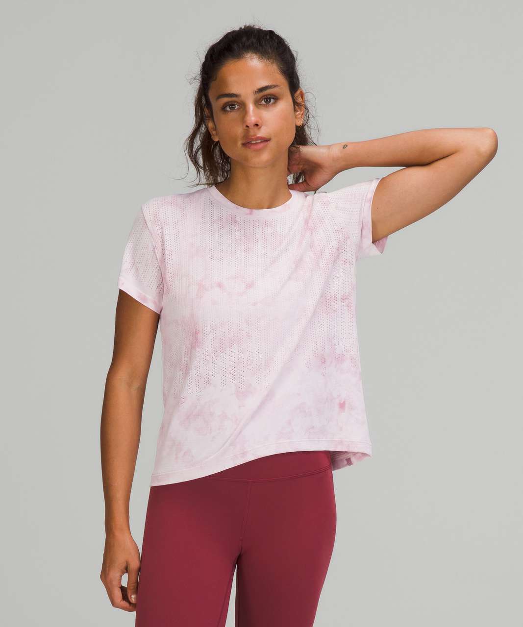 Lululemon Train to Be Short Sleeve Shirt - Rainstripe Sheer Cloud Wash Pink Taupe