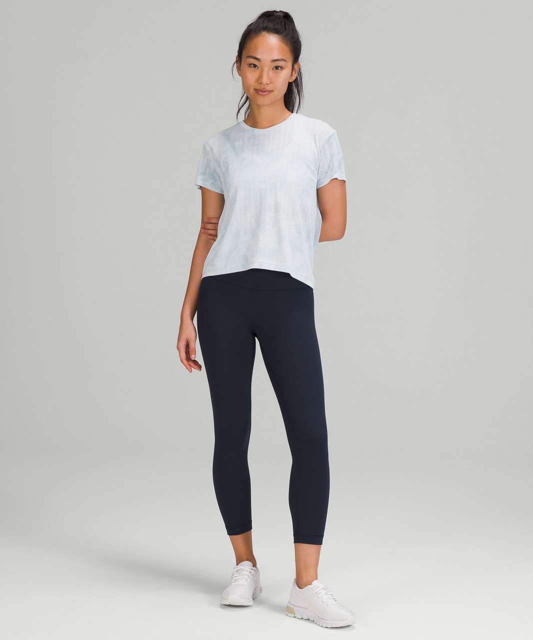 Lululemon Train to Be Short Sleeve Shirt - Rainstripe Sheer Cloud Wash True  Navy - lulu fanatics