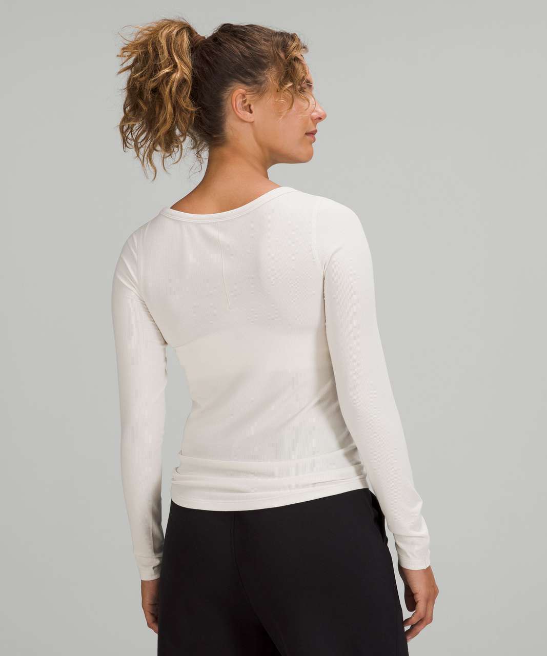 Lululemon Cropped Henley Long Sleeve - Heathered White / White - lulu  fanatics