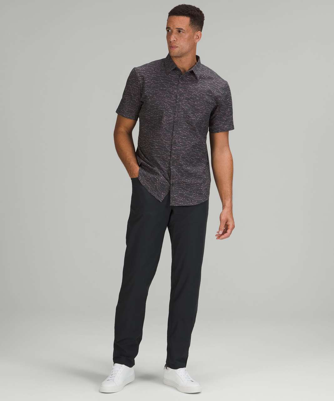 Lululemon Airing Easy Short Sleeve Button Up Shirt *Ventlight Mesh - Pin Drop Camo Mini Pink Taupe Graphite Grey