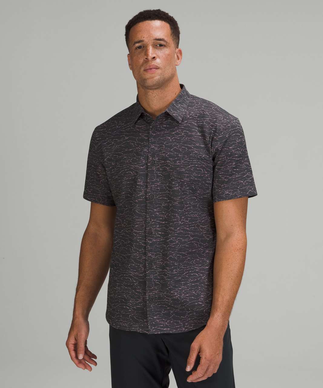 Lululemon Airing Easy Short Sleeve Button Up Shirt *Ventlight Mesh - Pin Drop Camo Mini Pink Taupe Graphite Grey