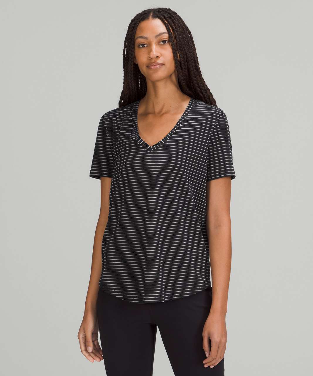 Lululemon Love V-Neck T-Shirt - Synchronise Stripe Black White