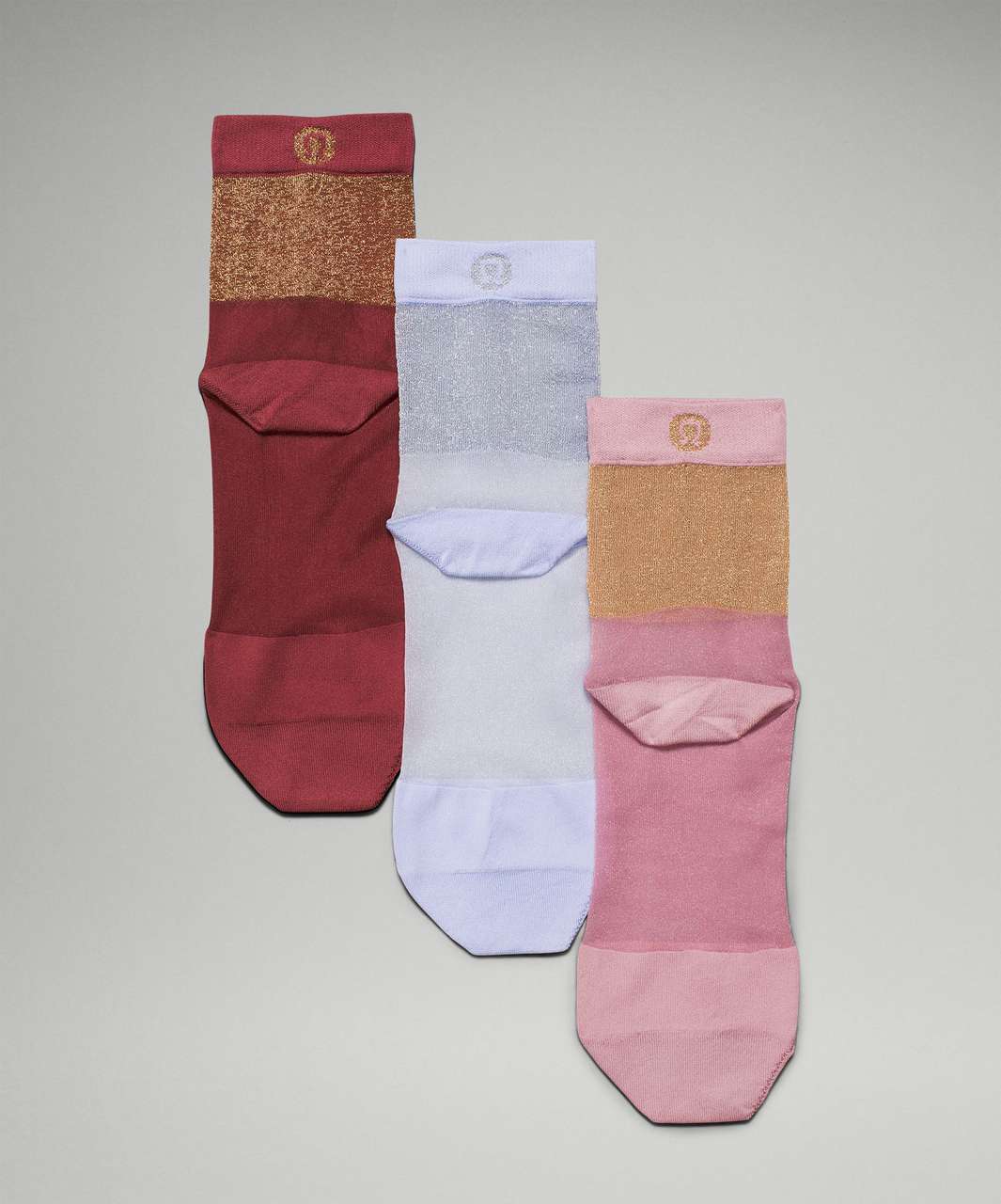 Lululemon Sheer Mid-Crew Sparkle Sock 3 Pack - Mulled Wine / Lavender Dusk / Pink Taupe