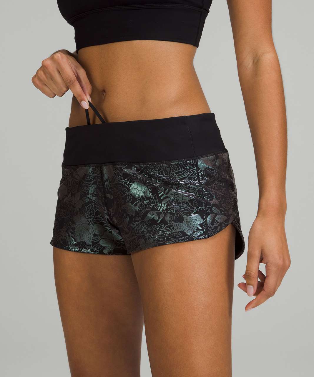 Lululemon Speed Up Low-Rise Lined Short 2.5" - Logo Flourish Black Iridescent Foil / Black