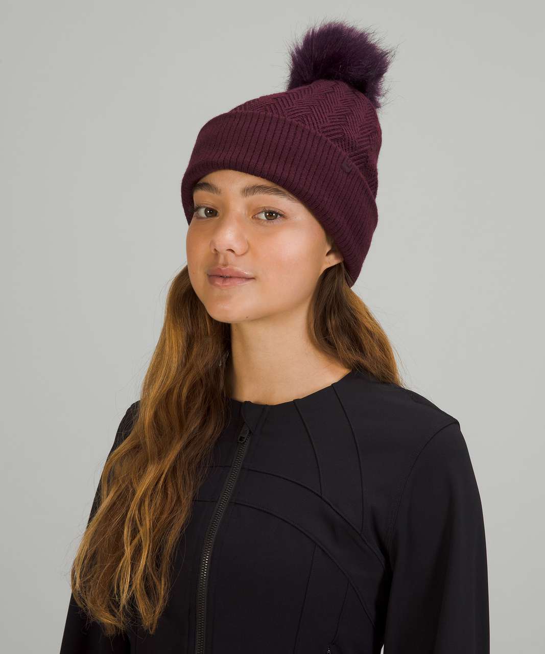 Lululemon Chevron Knit Pom Beanie - Cassis