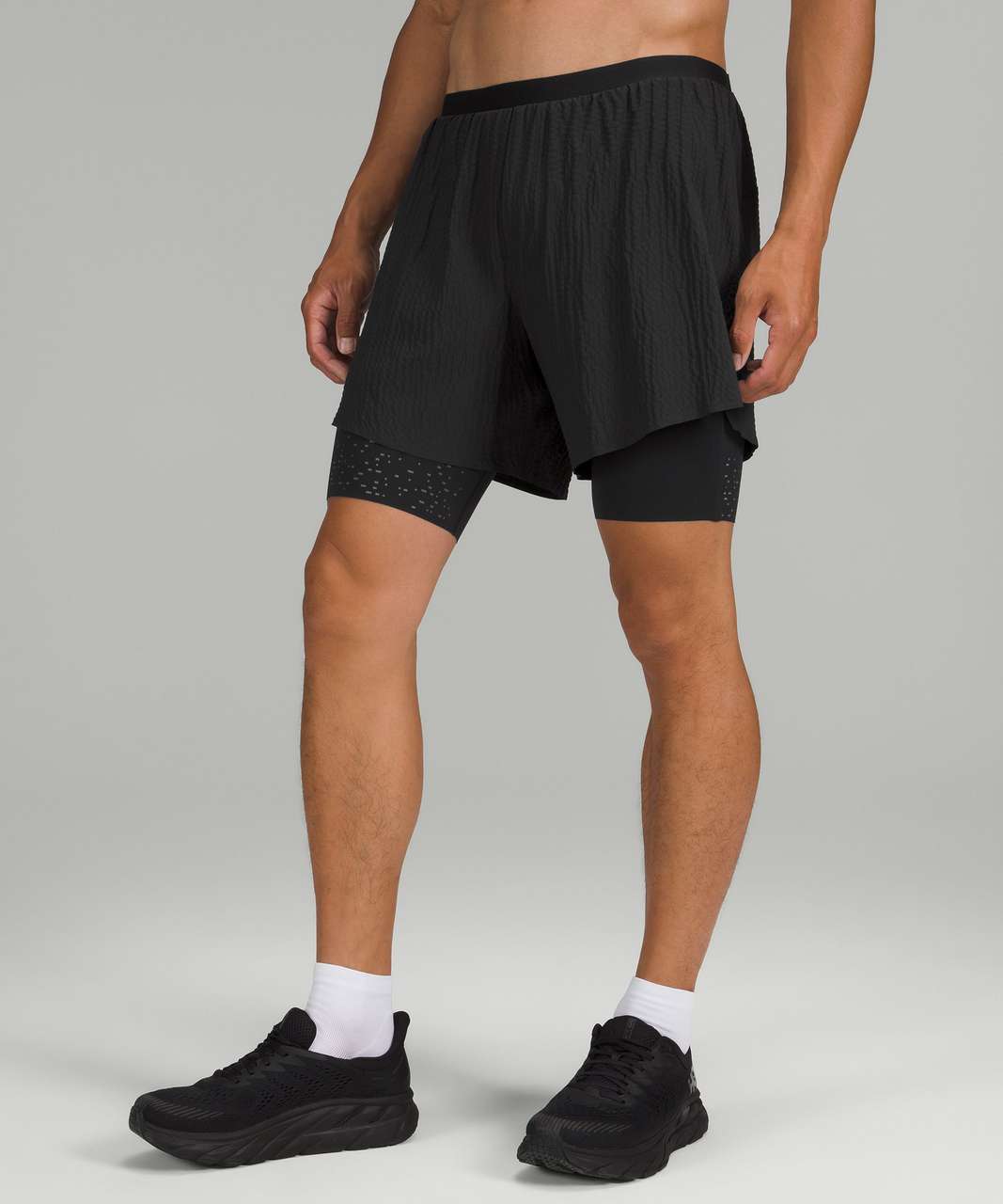 Lululemon Surge Lined Short 6" *Special Edition - Black / Inflect Textured Raw Linen Multi