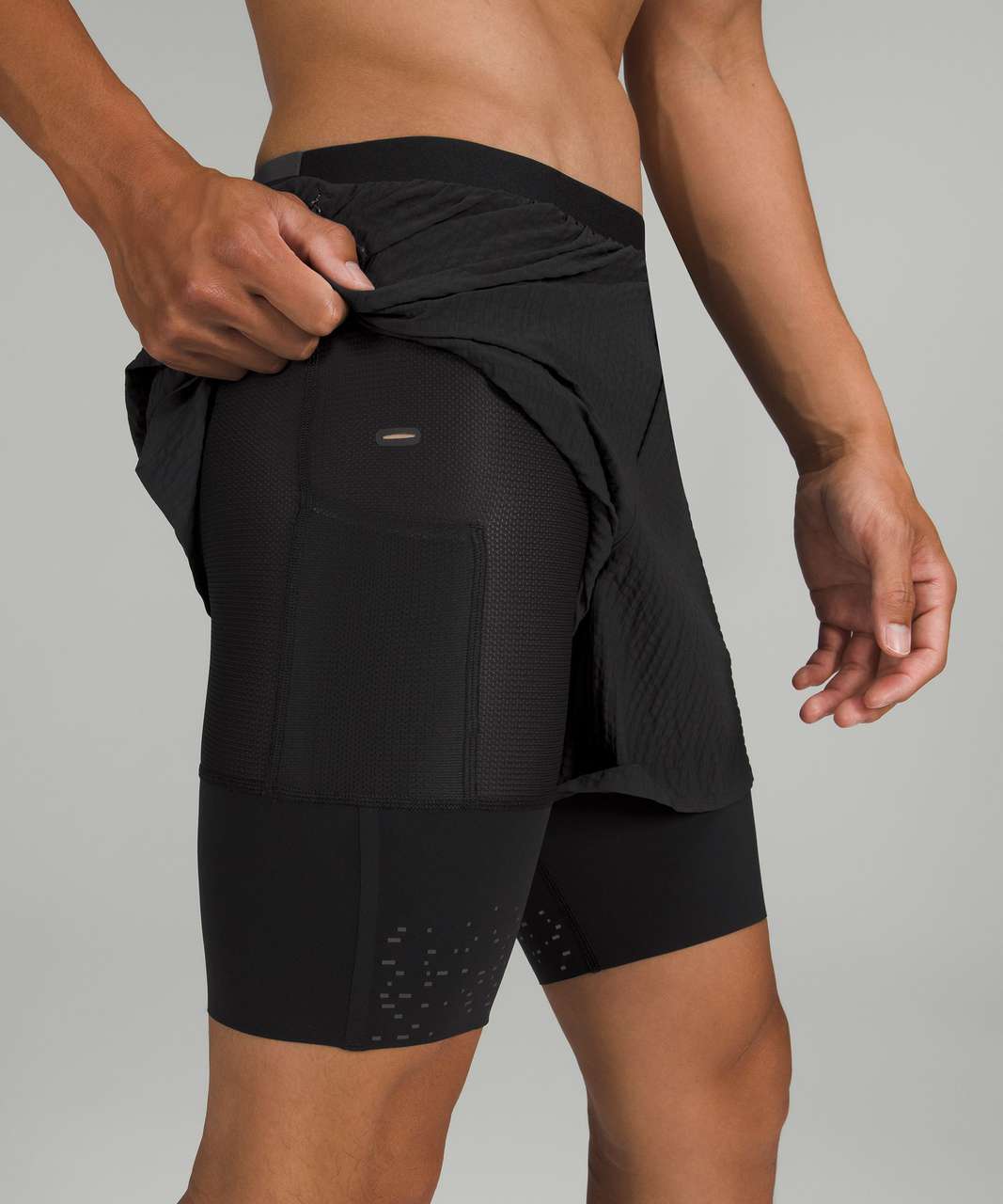 Lululemon Surge Lined Short 6" *Special Edition - Black / Inflect Textured Raw Linen Multi