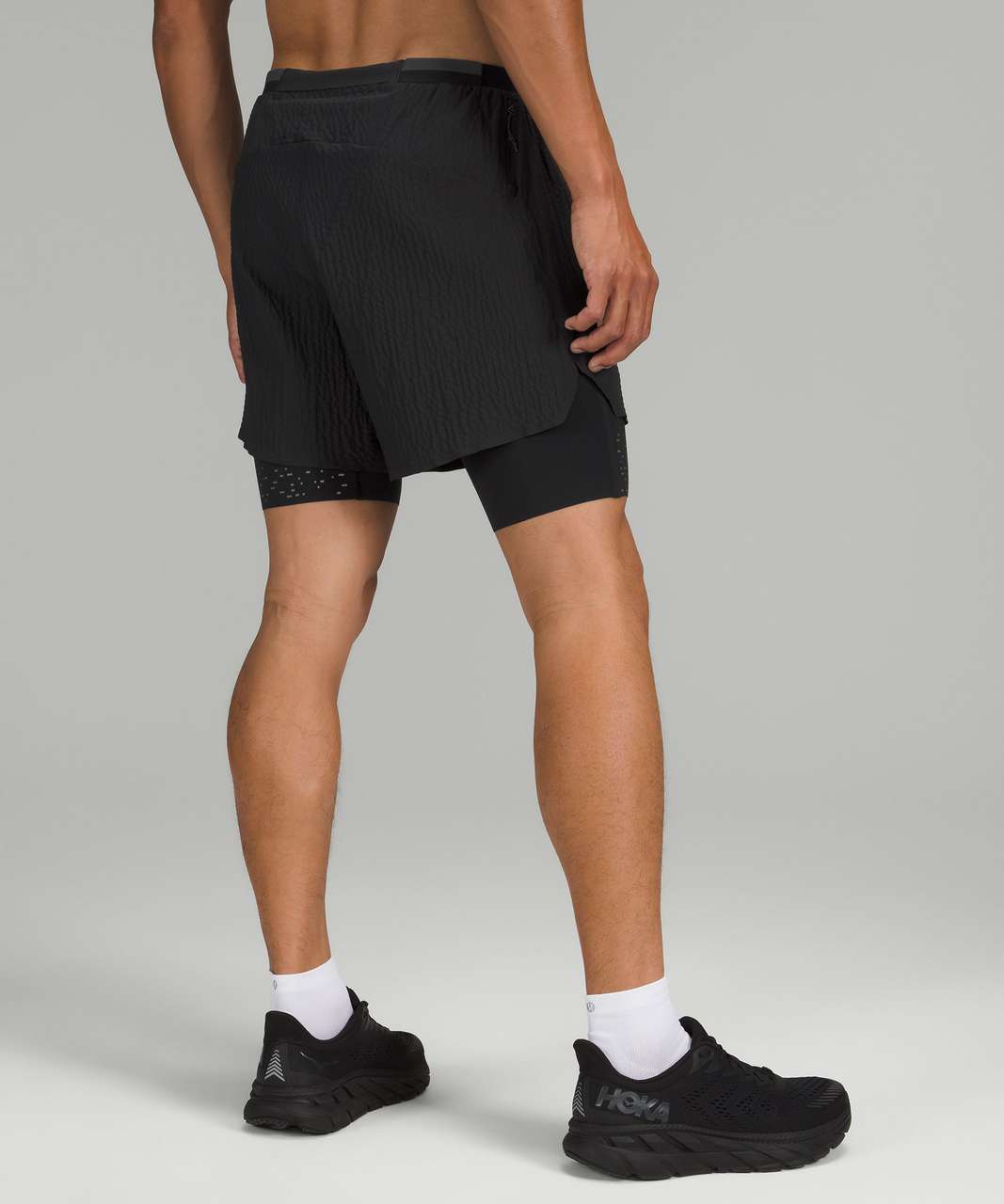 Lululemon Surge Lined Short 6" *Special Edition - Black / Inflect Textured Raw Linen Multi