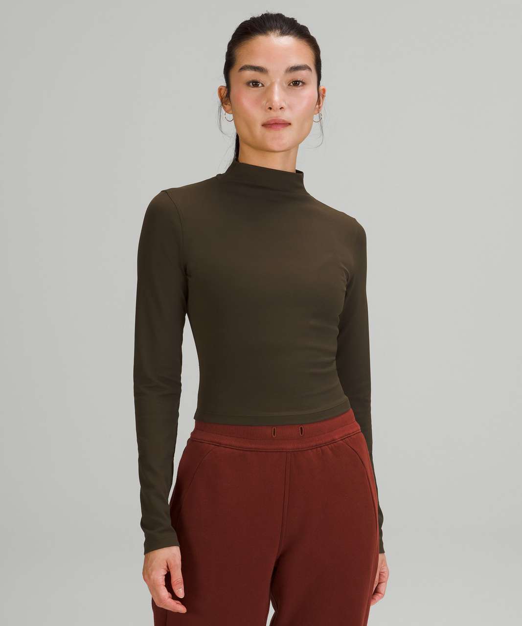 Lululemon All Aligned Mock Neck Long Sleeve Shirt - Dark Olive