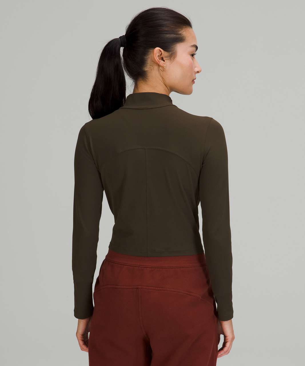 Lululemon All Aligned Mock Neck Long Sleeve Shirt - Dark Olive - lulu  fanatics