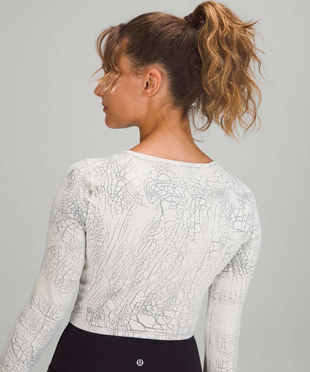 Lululemon Wunder Train Cropped Long Sleeve Shirt - Thread Dye White Black - lulu fanatics