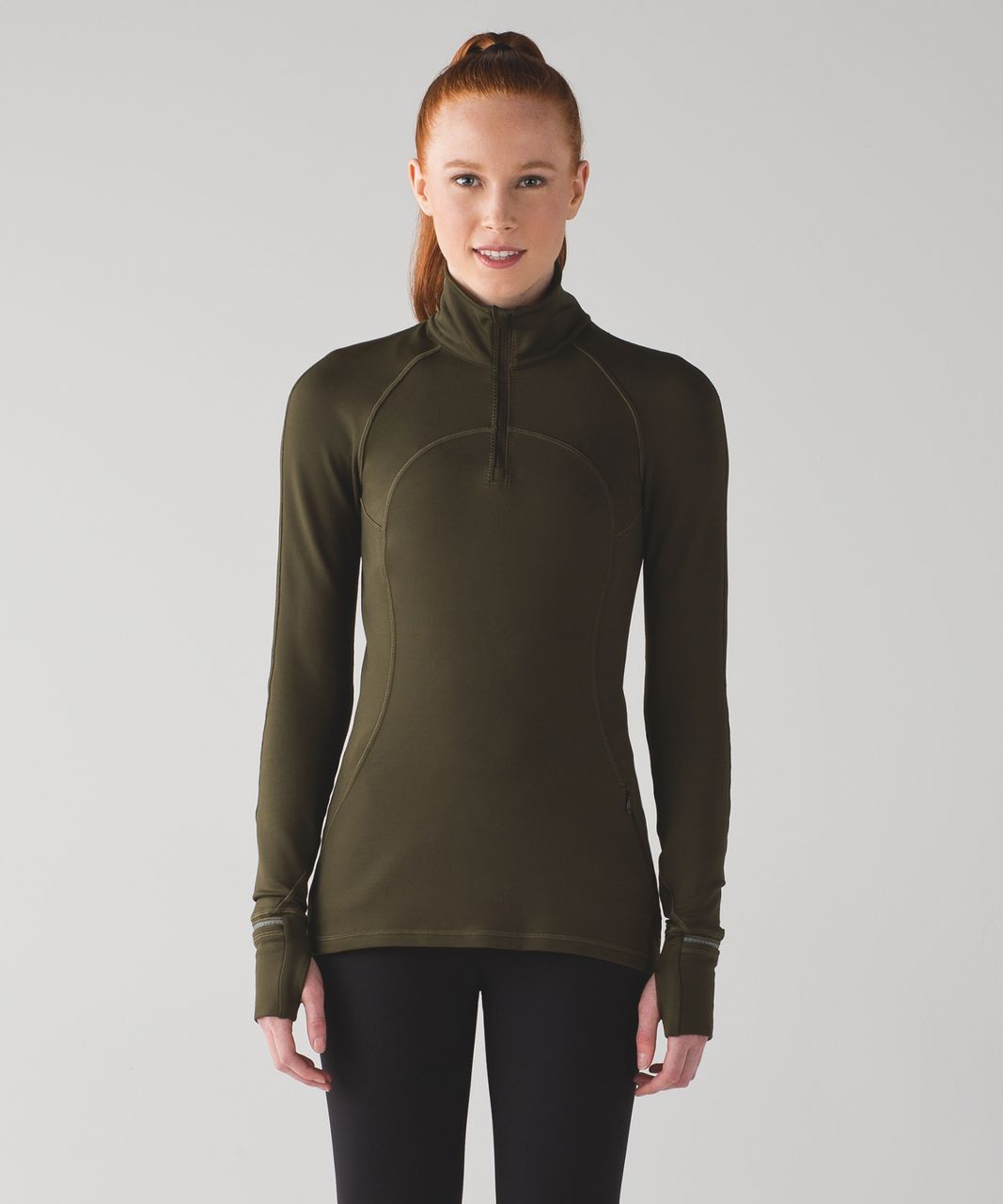 Lululemon First Mile 1/2 Zip - Military Green - lulu fanatics