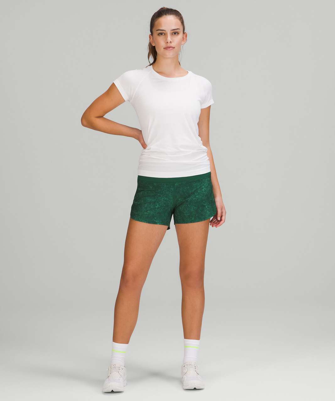 Lululemon Speed Up Mid-rise Lined Shorts 4 In Gravel Dust Everglade Green  /everglade Green