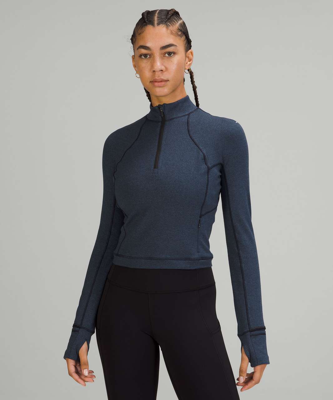 Lululemon Its Rulu Run Cropped Half Zip - Blazer Blue Tone - lulu fanatics