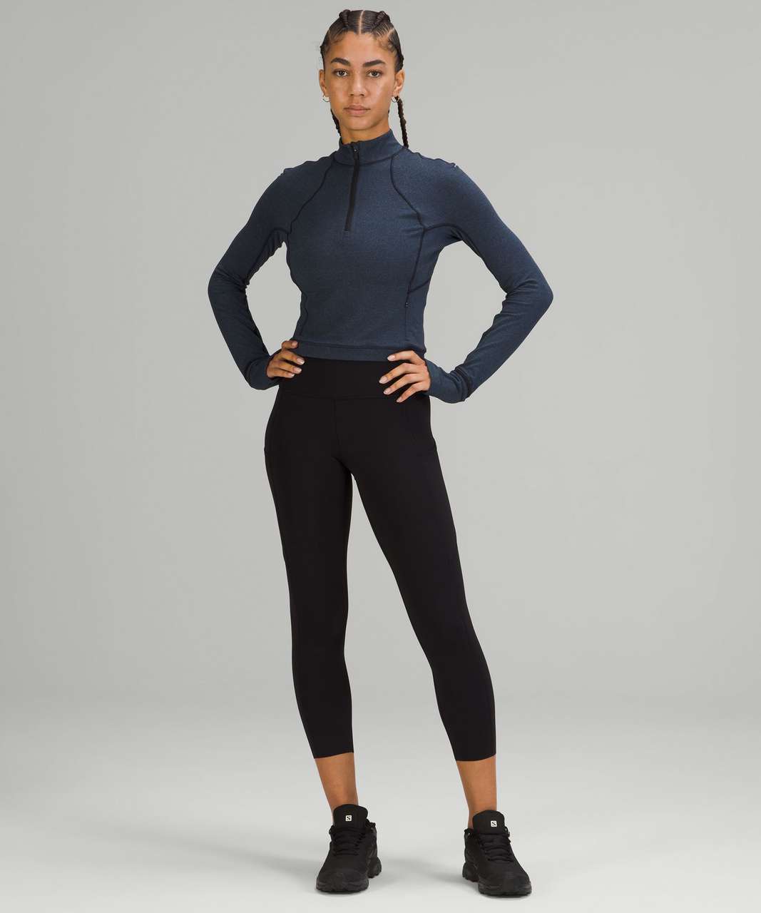 Lululemon Its Rulu Run Cropped Half-Zip - Heathered True Navy / Black