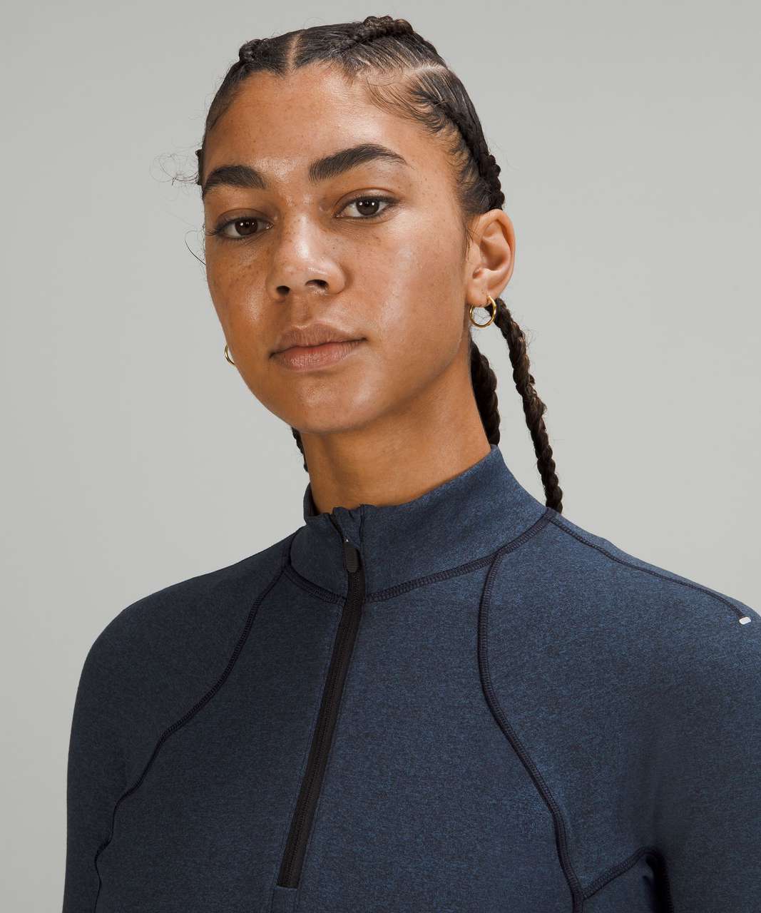 Lululemon Its Rulu Run Cropped Half-Zip - Heathered True Navy / Black