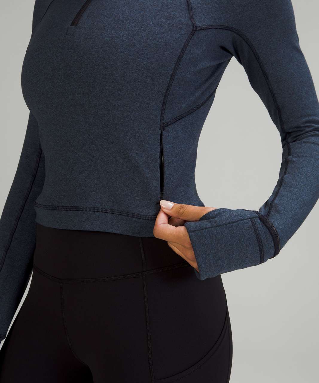 Lululemon Its Rulu Run Cropped Half-Zip - Heathered True Navy / Black