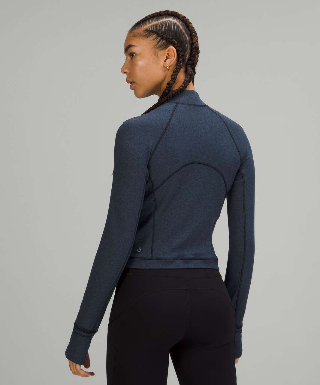 Lululemon It's Rulu Run Ribbed Cropped Half Zip New HTTN Heathered True Navy