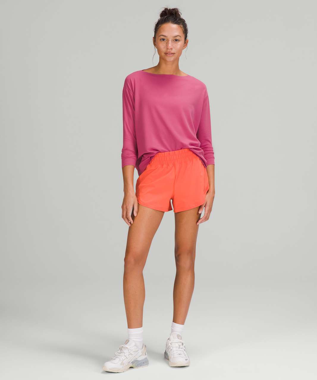 Lululemon Ribbed Cropped Wrap-Back Long Sleeve - Pink Lychee - lulu fanatics