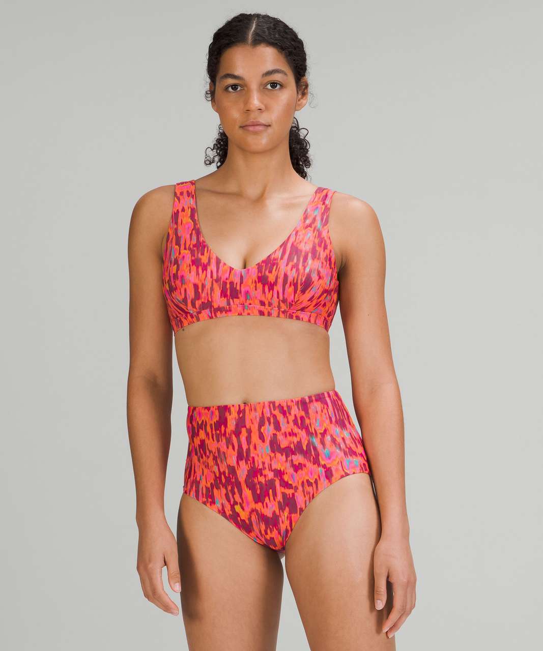 Lululemon Waterside V Swim Top *C/D Cup - Harmonize Fluro Pink Multi - lulu  fanatics