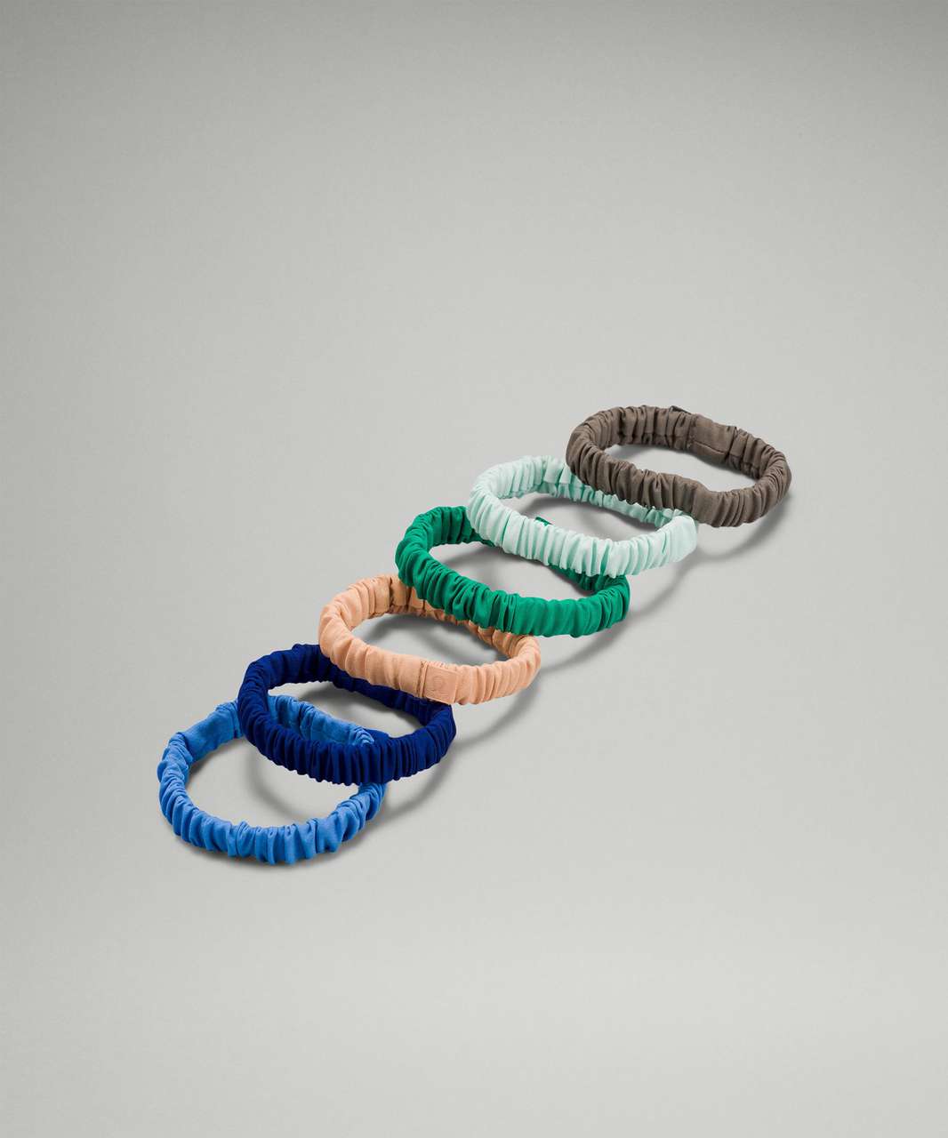 Lululemon Skinny Scrunchie 6 Pack - Blue Nile / Larkspur / Bleached Apricot / Emerald Ice / Delicate Mint / Rover