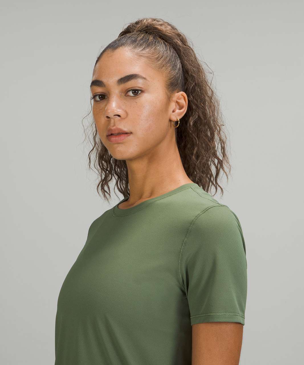 Lululemon High Neck Running and Training T-Shirt - Green Twill