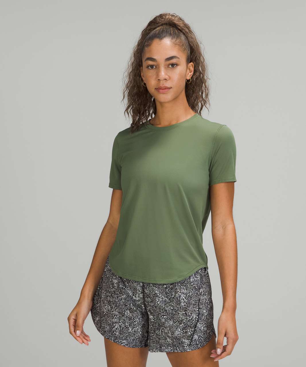 Lululemon High Neck Running and Training T-Shirt - Green Twill - lulu  fanatics