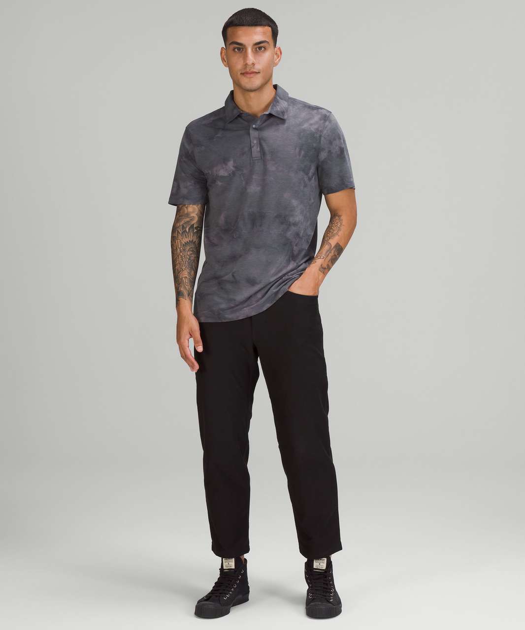 Lululemon Evolution Short Sleeve Polo Shirt - Diamond Dye Asphalt Grey Black