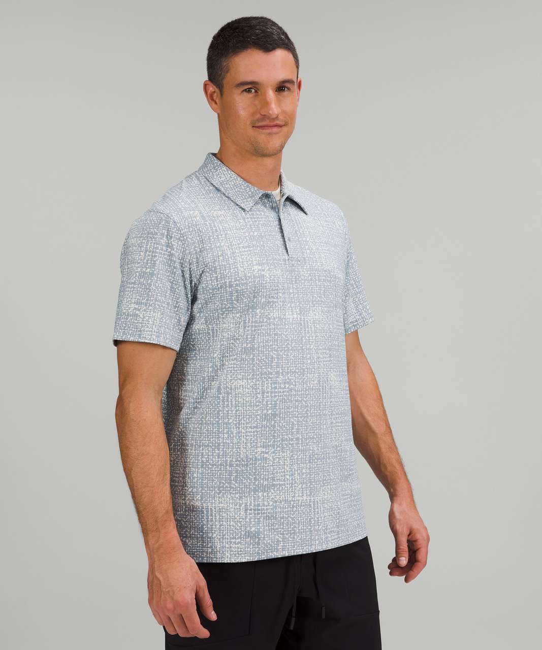 Lululemon Snap Front Performance Short Sleeve Polo Shirt - Duo Grid White Opal Chambray