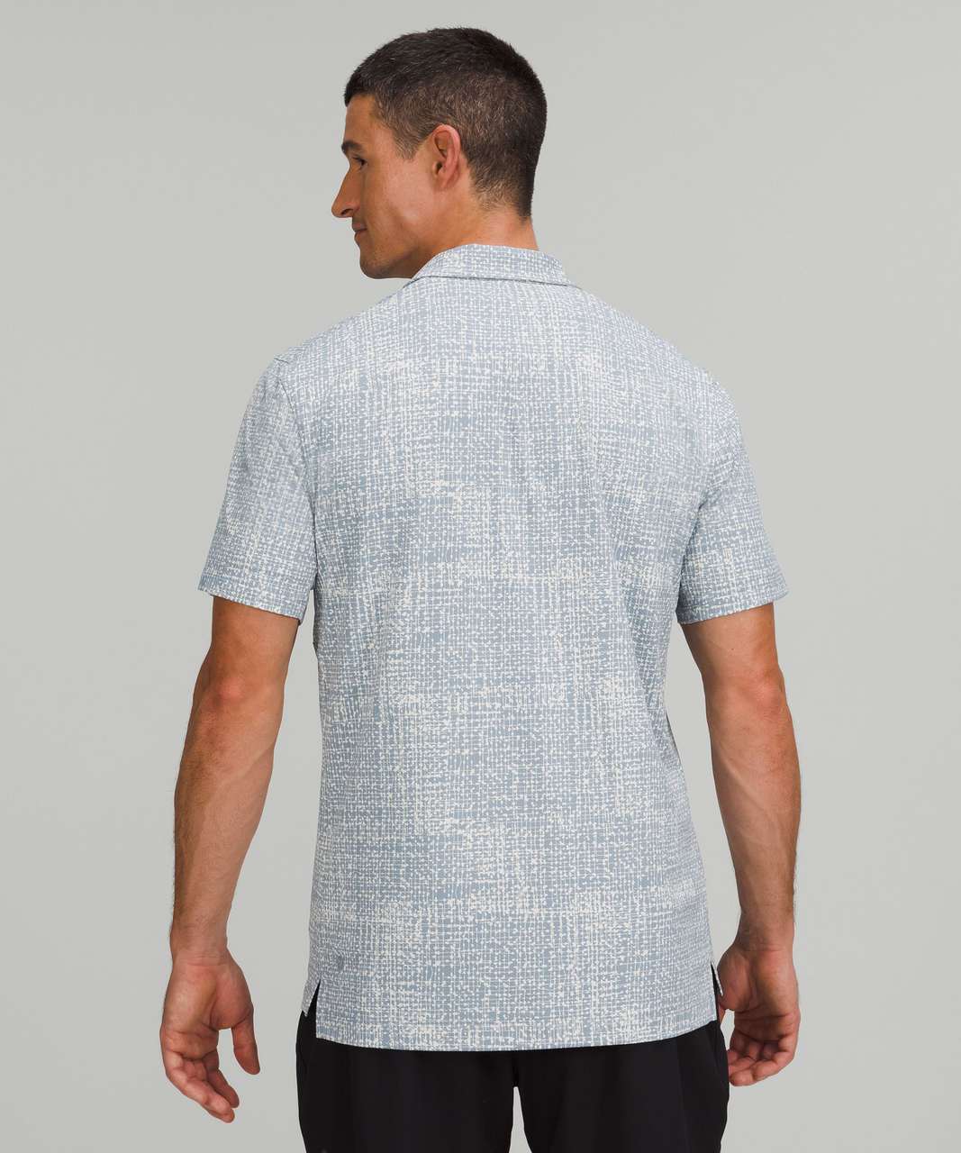 Lululemon Snap Front Performance Short Sleeve Polo Shirt - Duo Grid White Opal Chambray