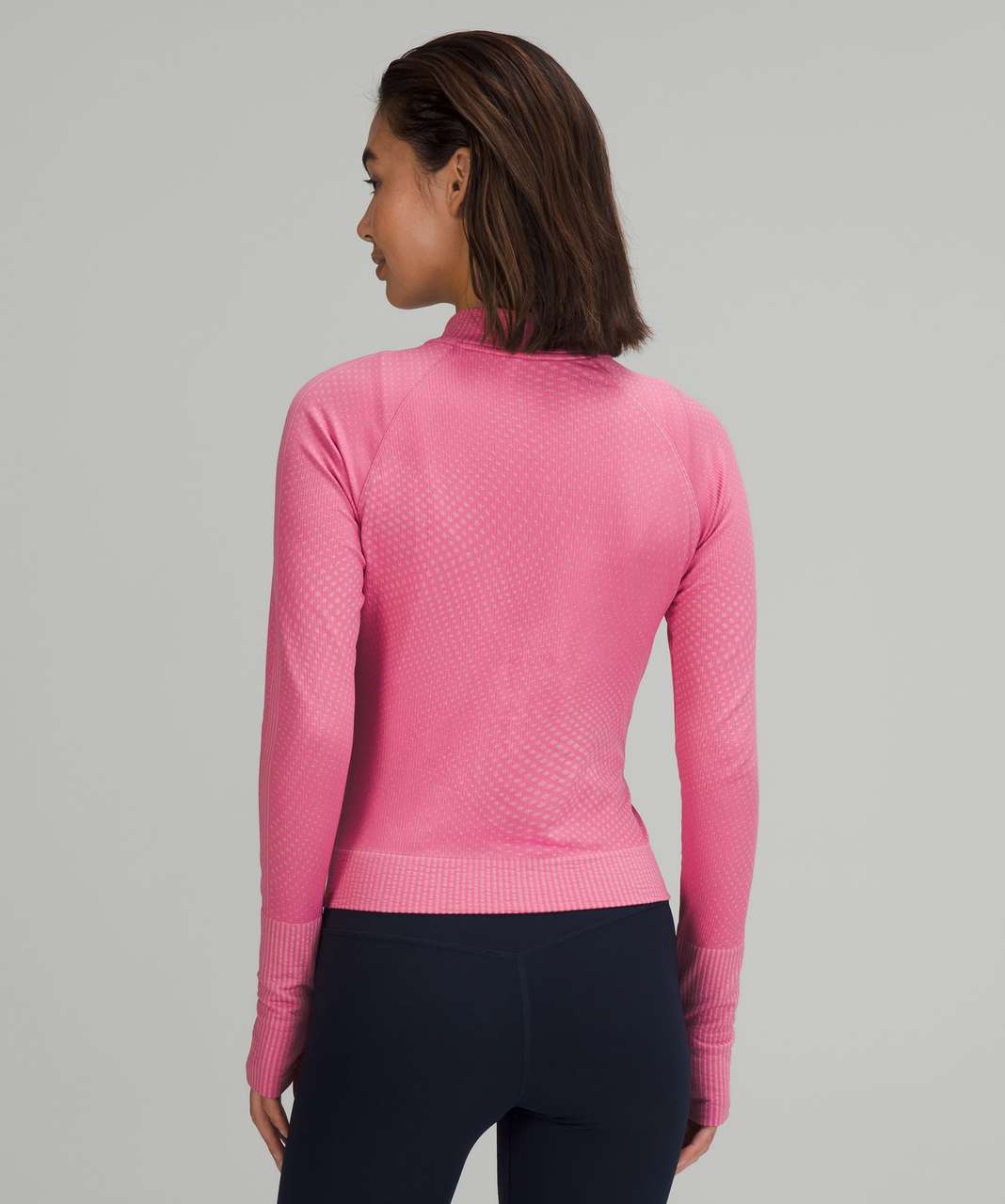 Lululemon Rest Less Cropped Half-Zip - Grid Warp Pink Blossom / Sugar Pink  - lulu fanatics