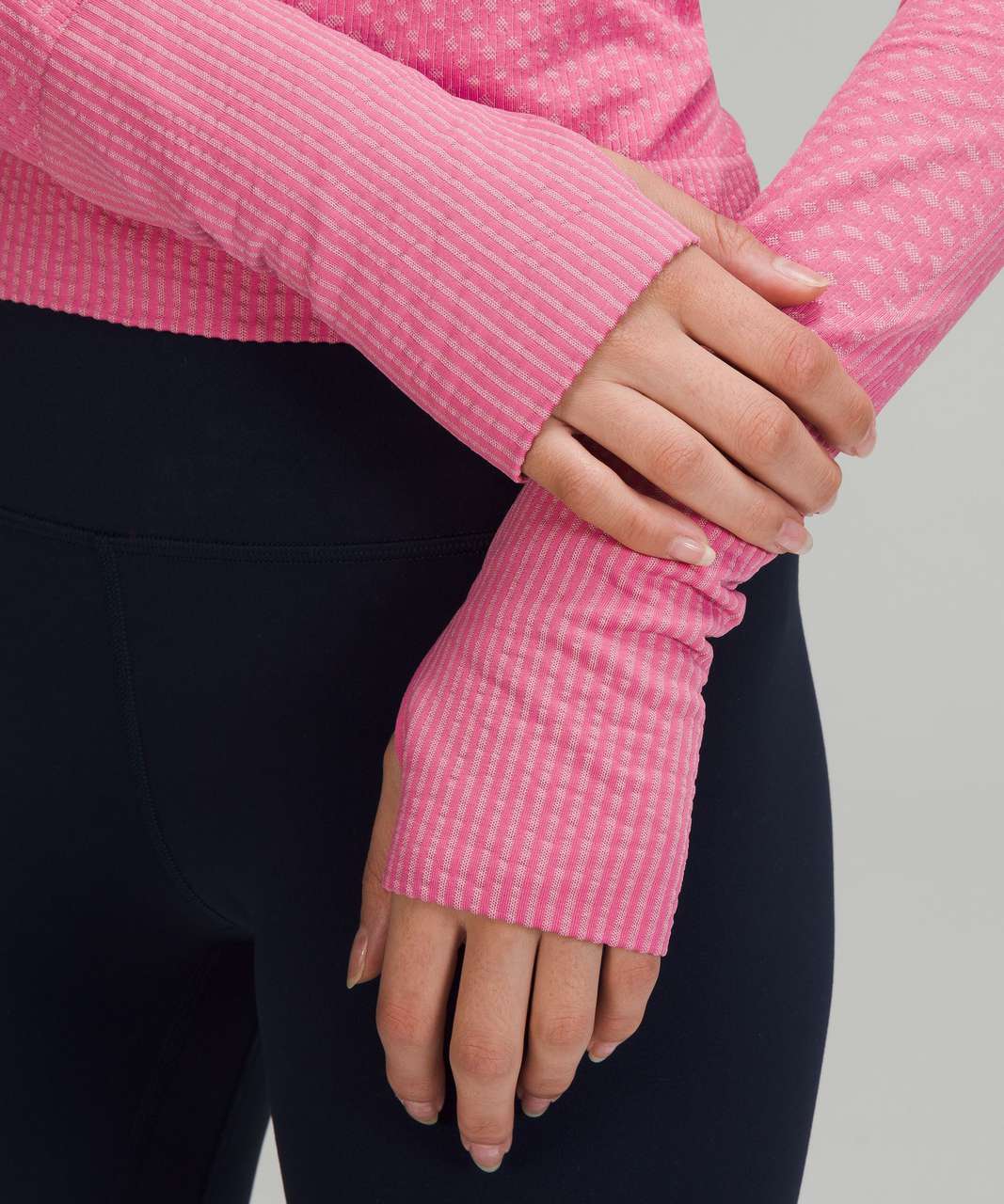 Lululemon Rest Less Cropped Half-Zip - Grid Warp Pink Blossom / Sugar Pink