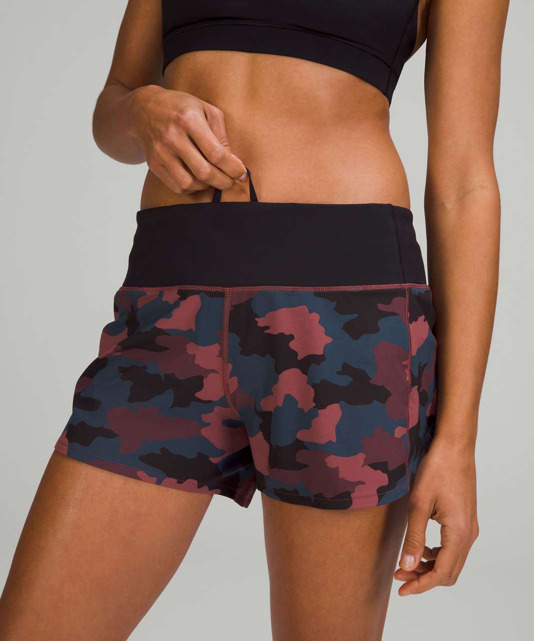 Lululemon Speed Up Mid-Rise Lined Short 4" - Heritage 365 Camo Smoky Red Night Sea Multi / Black