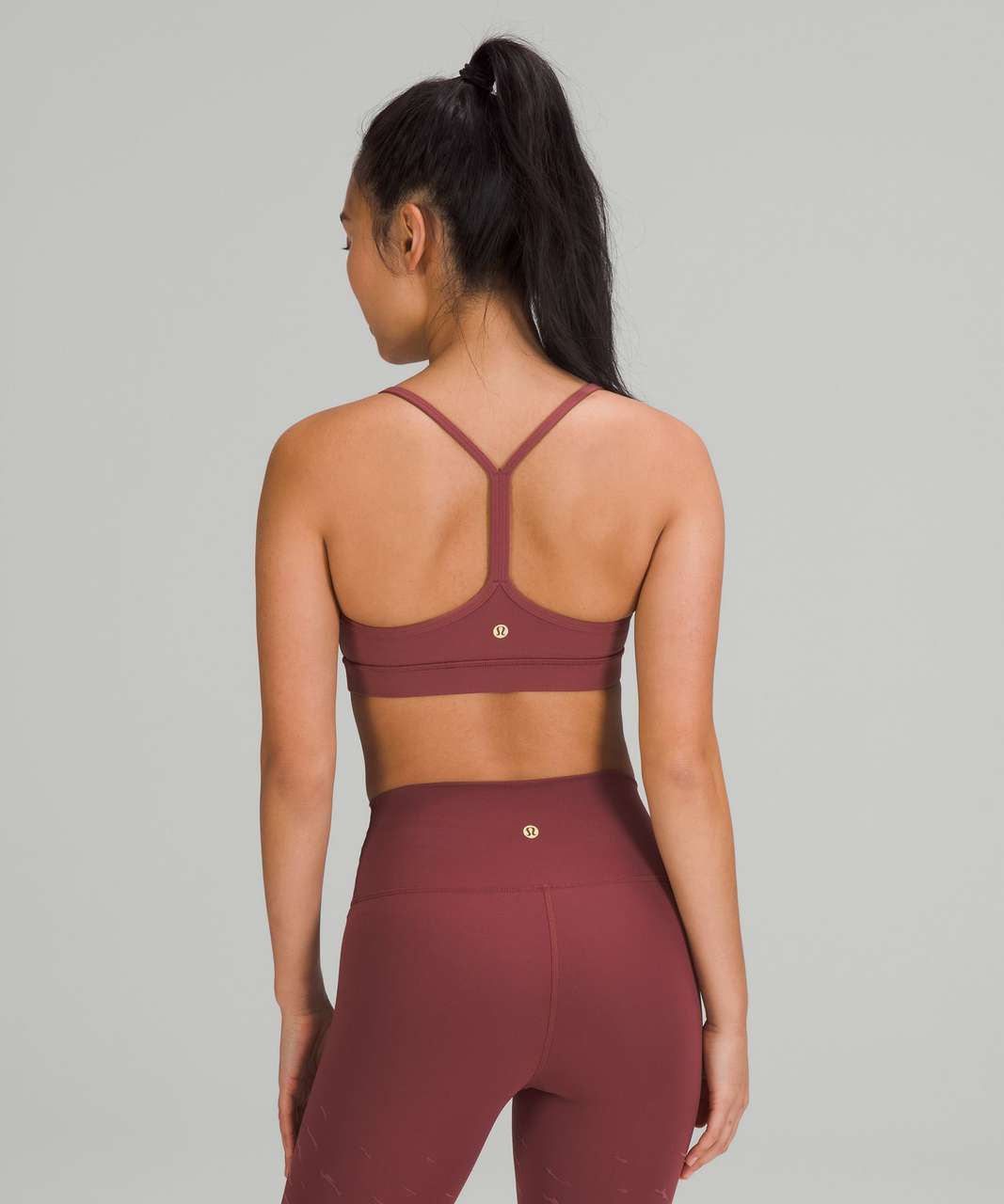 Lululemon Flow Y Sports Bra Kanto Stripe Wine Berry Black/Bon Bon