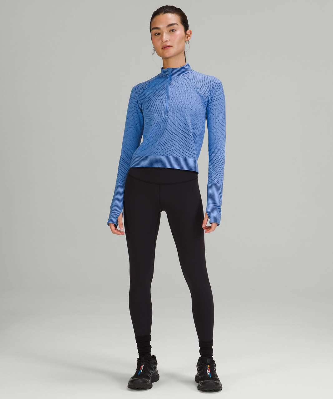 Lululemon Rest Less Cropped Half-Zip - Grid Warp Blue Nile / Night Sea