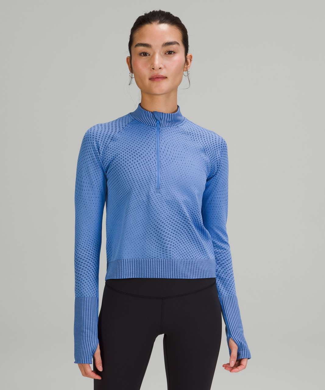 Lululemon Rest Less Cropped Half-Zip - Grid Warp Blue Nile / Night Sea