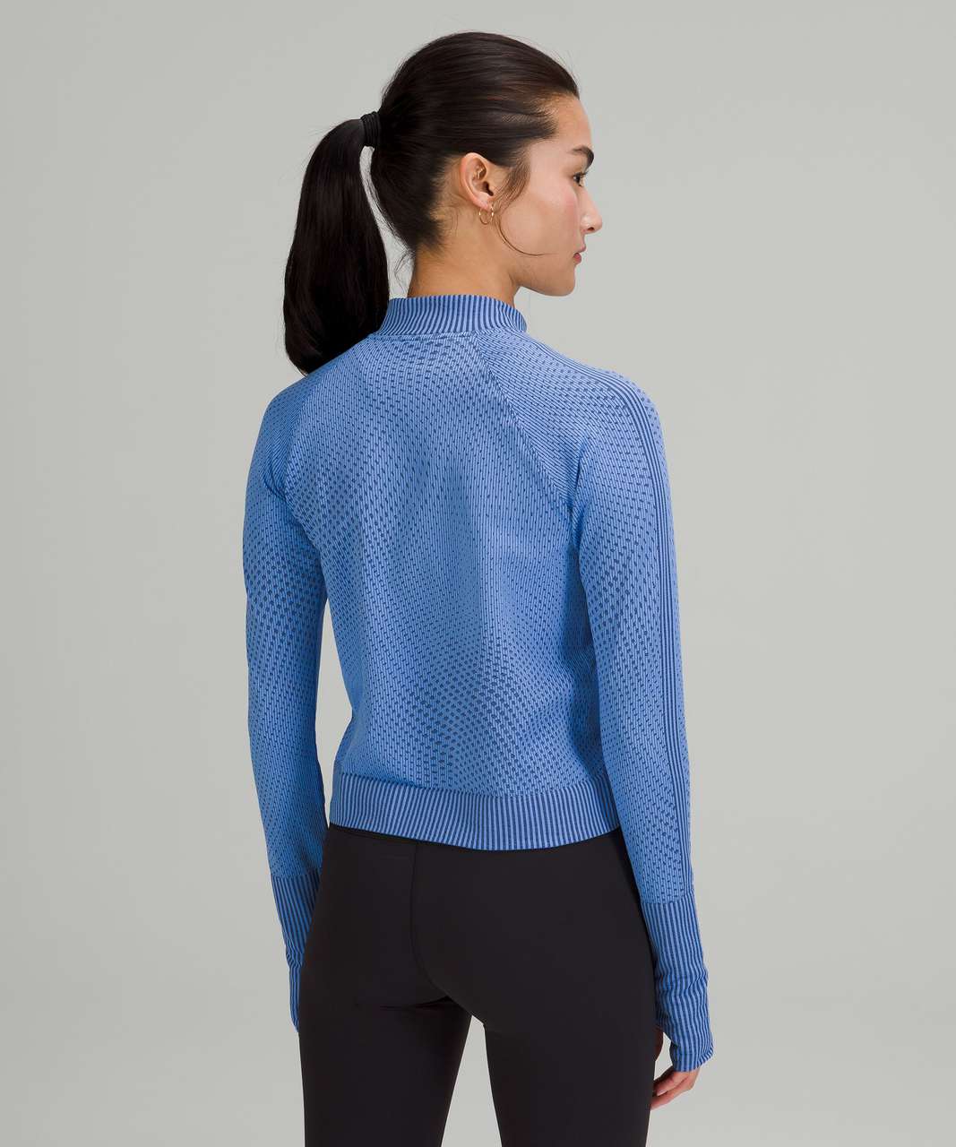 Lululemon Rest Less Cropped Half-Zip - Grid Warp Blue Nile / Night Sea