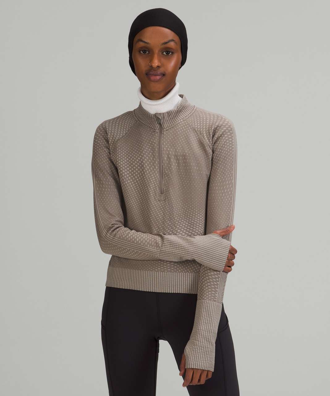 Lululemon Rest Less Cropped Half-Zip - Grid Warp Rover / Raw Linen